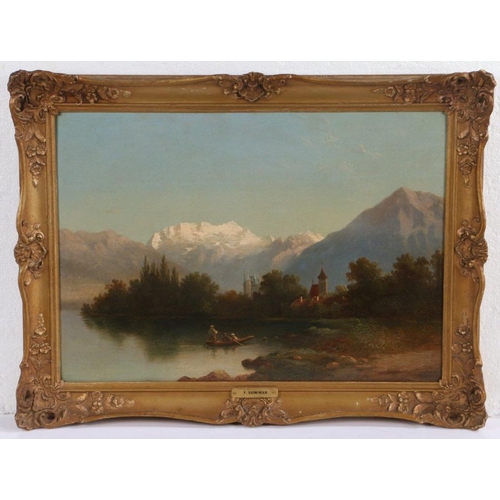 390 - Ferdinand Sommer (Swiss, 1822-1901)
 Alpine Scene
 signed (lower right), oil on board
 32 x 44cm (12... 