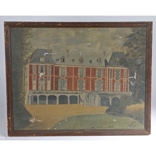 397 - Brault (French early 20th Century), Chateau de Lonne, signed oil on canvas, dated 1919, housed in a ... 