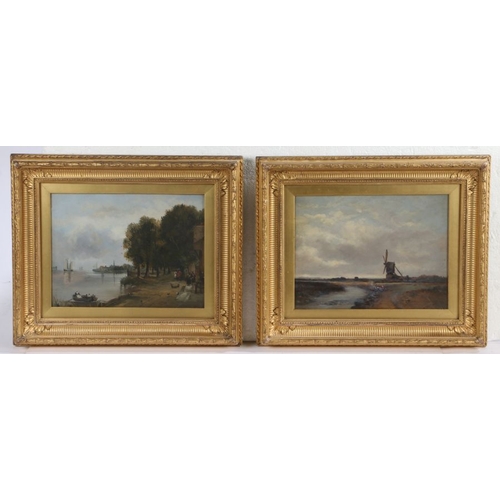 398 - Dutch School (19th Century)
 River Scene with Windmill & Estuary with Figures
 pair of oils on board... 