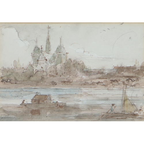 39 - Sir John J Steuart (British, 1799-1849)
 River View of Cathedral
 pen and wash
 9.5 x 13.5cm (3.5