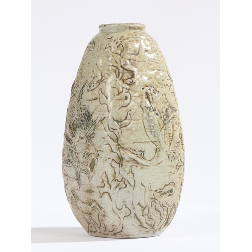 7 - An early 20th Century Martin Brothers aquatic vase by Edwin and Walter Martin, of tapering square fr... 