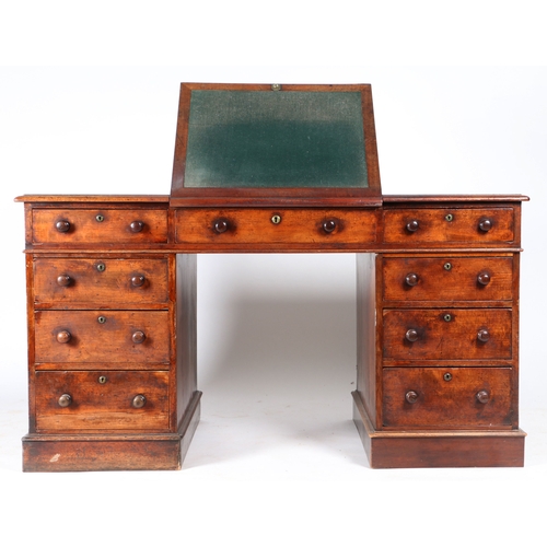 76 - A Good Victorian century twin pedestal mahogany clerks desk, the rectangular top with a black leathe... 