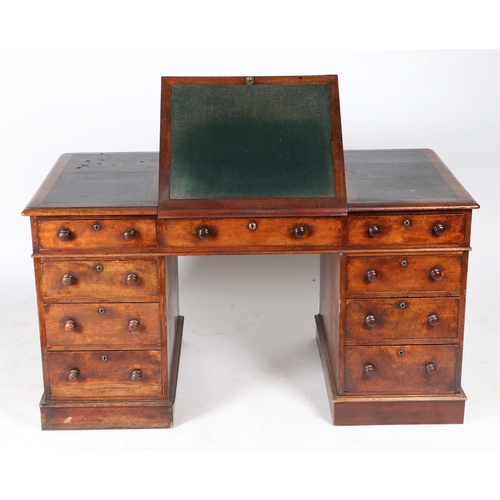 76 - A Good Victorian century twin pedestal mahogany clerks desk, the rectangular top with a black leathe... 