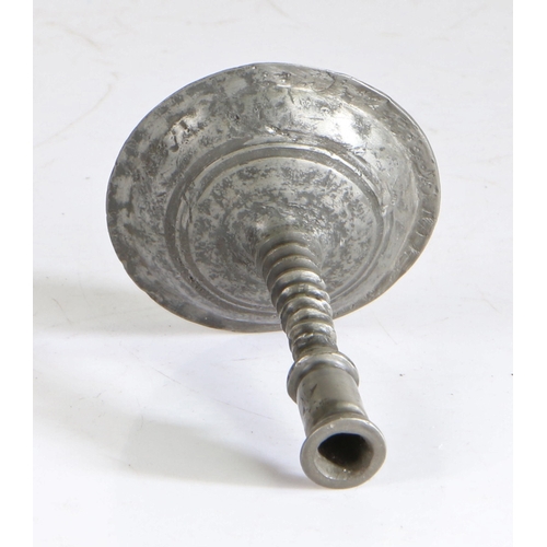 101 - A miniature candlestick, possibly late 17th century, English

 Having a gently flared cylindrical so... 