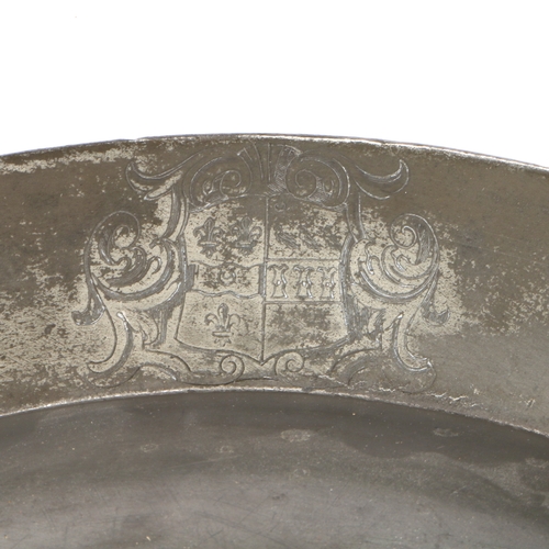 133 - A George II plain rim pewter dish, and deep dish, from the same garniture, circa 1730-40

 Each plai... 