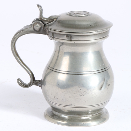 152 - A 19th century pewter Imperial half-pint domed-lidded baluster measure, Glasgow, circa 1840

 With c... 