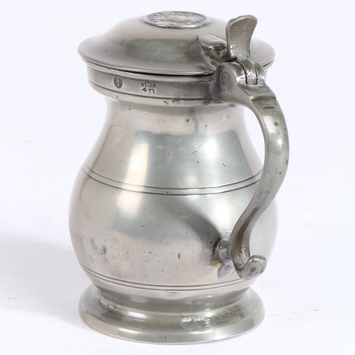 152 - A 19th century pewter Imperial half-pint domed-lidded baluster measure, Glasgow, circa 1840

 With c... 