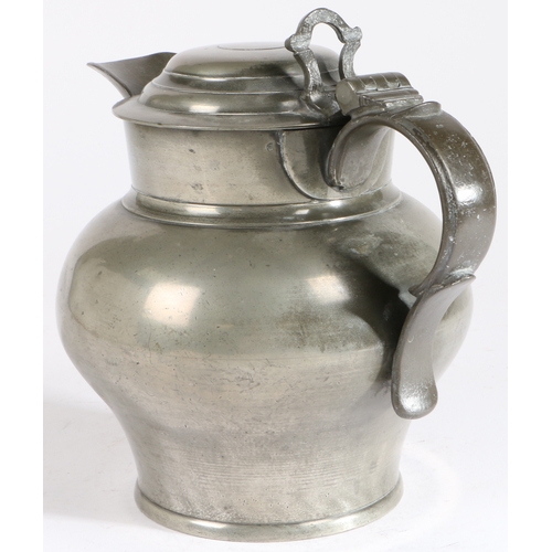 161 - A large George III pewter domed-lidded ale jug, Birmingham, circa 1790-1820

 Having a body of bulbo... 