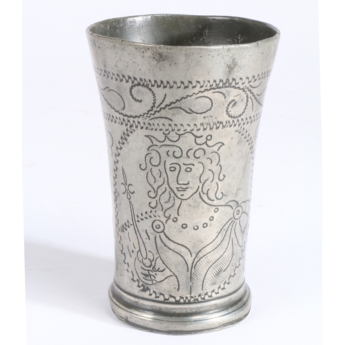 162 - A small late 17th century pewter wrigglework beaker, Dutch, circa 1690

 Decorated with portraits of... 