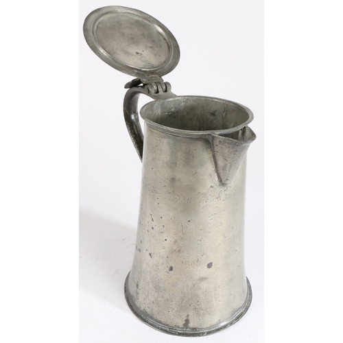 163 - A rare William & Mary/Queen Anne pewter flat-lid spouted flagon, Northumberland, circa 1700-10

 Hav... 