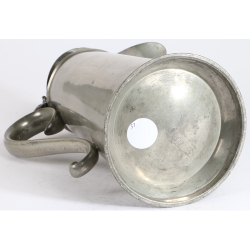 168 - A George III pewter spouted domed-lidded flagon, circa 1790-1820

 Having a plain straight-sided tap... 