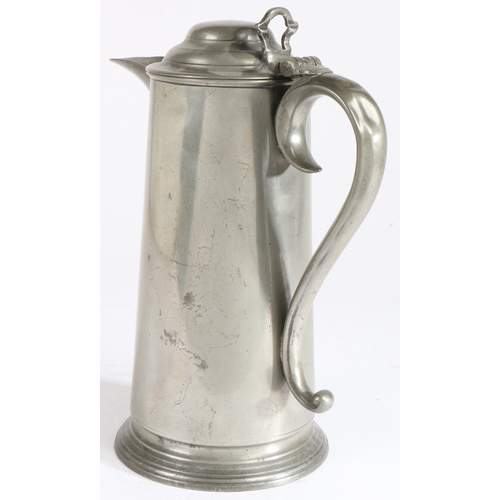 168 - A George III pewter spouted domed-lidded flagon, circa 1790-1820

 Having a plain straight-sided tap... 