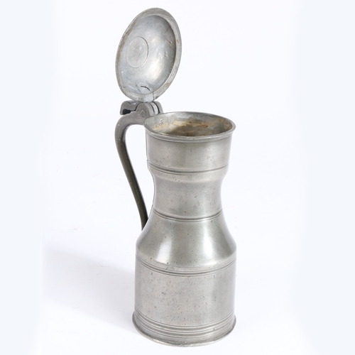 214 - A George III pewter mutchkin tappit hen, Glasgow, circa 1800

 The body of typical shouldered form, ... 