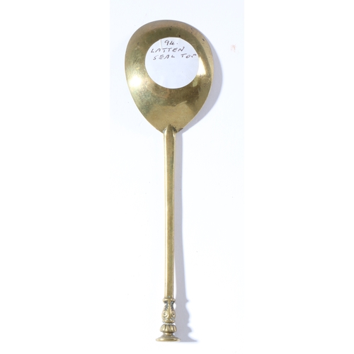 242 - An Elizabeth I/James I latten leafy-baluster and gadrooned seal knop spoon, probably London, circa 1... 