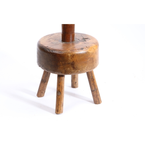 270 - A 19th century and later sycamore, beech and ash standing rushlight holder

 With iron twist-work ru... 