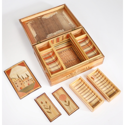 357 - An early 19th century prisoner of war straw-work fitted box, English/French, circa 1815

 The hing... 