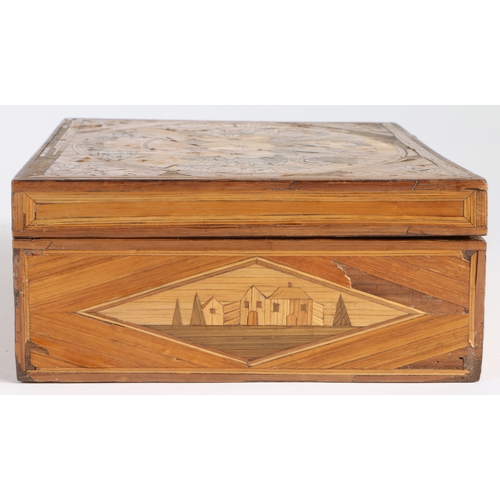 357 - An early 19th century prisoner of war straw-work fitted box, English/French, circa 1815

 The hing... 