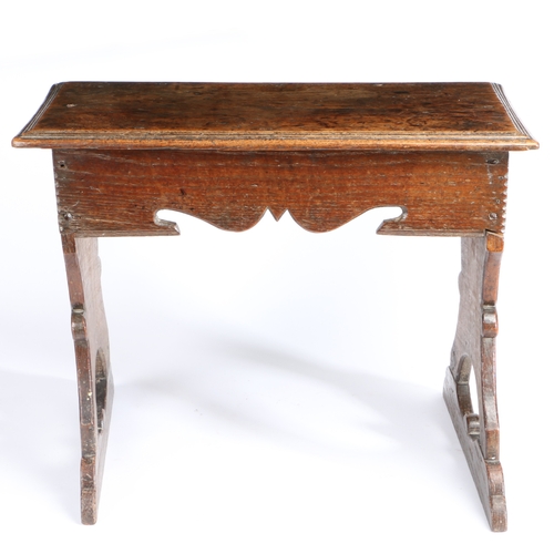 391 - An Elizabeth I large oak boarded stool, circa 1600 and later

 Having an impressive one-piece top wi... 