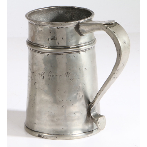 44 - A rare George I pewter quart high single-fillet straight-sided tavern pot, circa 1715

 Having a tru... 