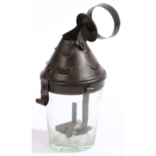 500 - A rare and small early 19th century sheet iron and glass tumbler hanging lantern,  Anglo-Dutch

 T... 