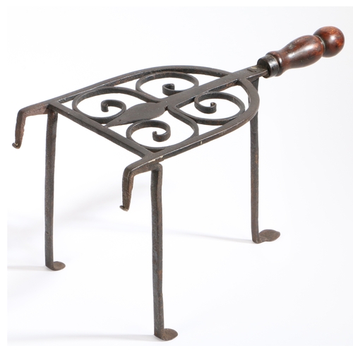 518 - An early to mid-18th century wrought iron bar-grate trivet, with rare makers initials, English, cir... 