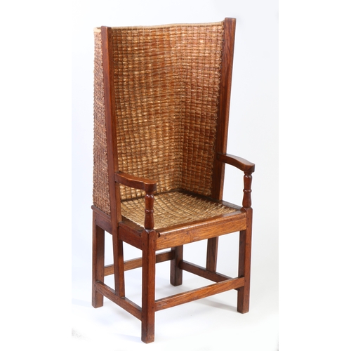 530 - An Orkney black oat straw and oak-framed Kirkness-type chair, circa 1900

 Of typical form, with bow... 