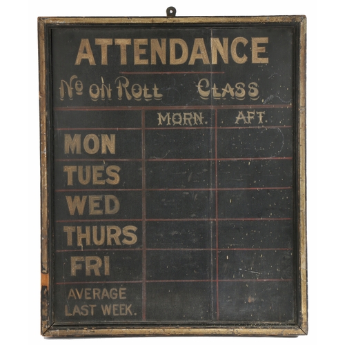 537 - A 19th century school attendance board

 The black ground with white lettering - 