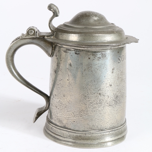 75 - A rare and documented William & Mary OEWS quart straight-sided dome-lidded tankard, Birmingham, circ... 