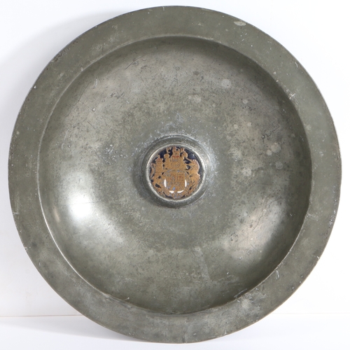 82 - An exceptionally rare Charles I pewter and enamel 'rosewater bowl', or alms bowl, English or Scottis... 