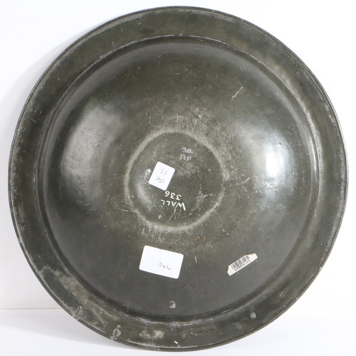 82 - An exceptionally rare Charles I pewter and enamel 'rosewater bowl', or alms bowl, English or Scottis... 