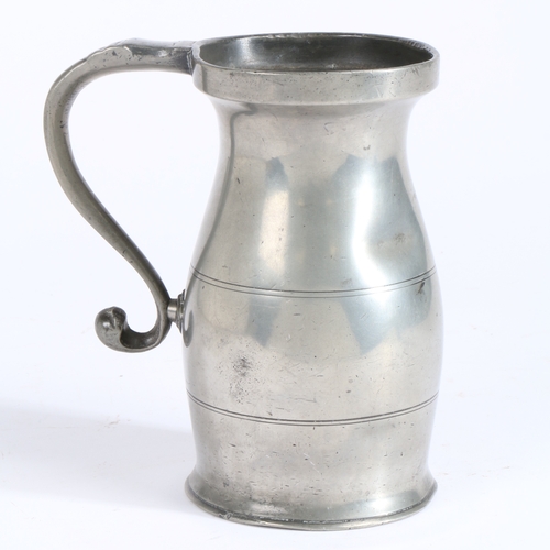 85 - A George III pewter OEWS quart lidless baluster measure, probably Wigan, circa 1780

 The body with ... 
