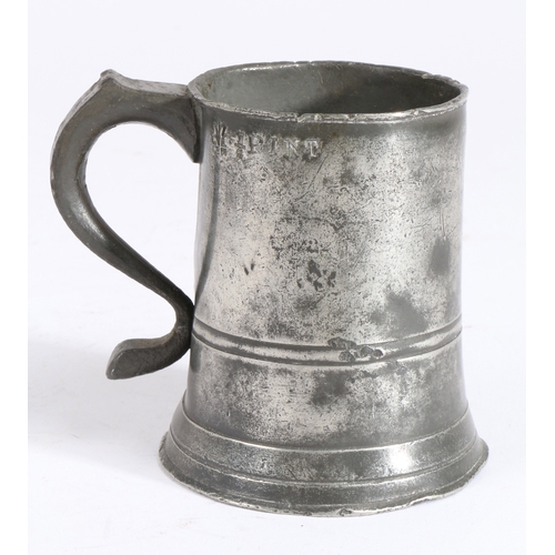 91 - A rare George III pewter half-pint straight-sided measure, Yorkshire, circa 1790

 With low single f... 