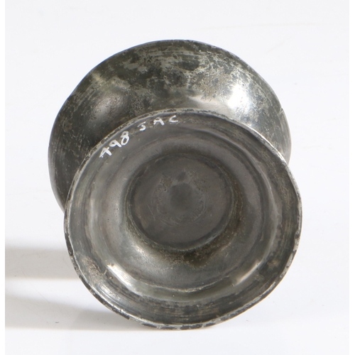102 - A small pewter cast-decorated footed cup or salt, possibly 16th century, Dutch

 The interior of the... 