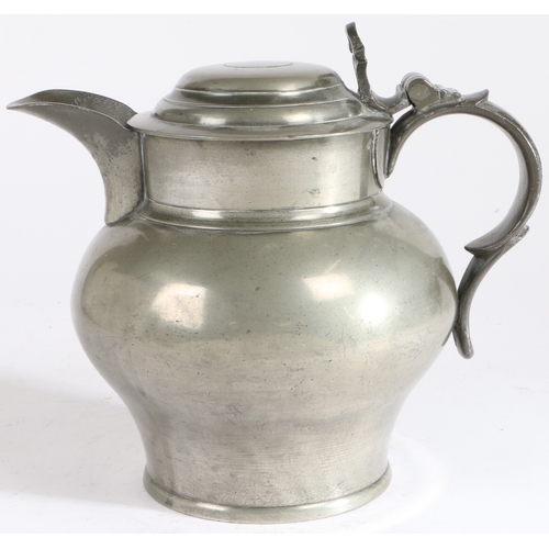 161 - A large George III pewter domed-lidded ale jug, Birmingham, circa 1790-1820

 Having a body of bulbo... 