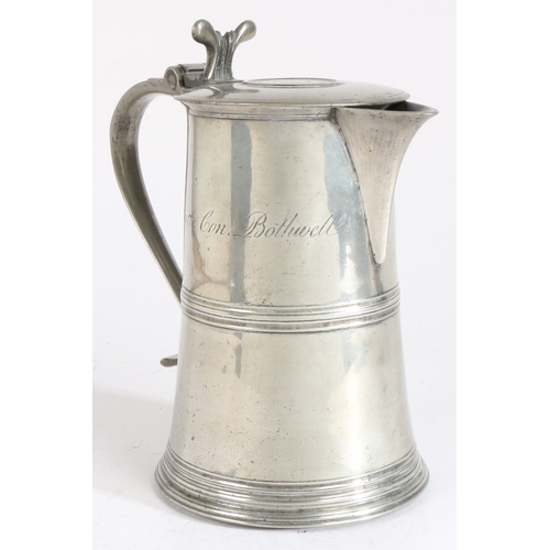 164 - A George III pewter flat-lid spouted flagon, Scottish, circa 1790

 Having a straight-sided tapering... 