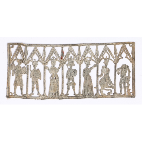 17 - A rare 14th century pewter casket panel, probably English

 Designed with seven standing figures, in... 