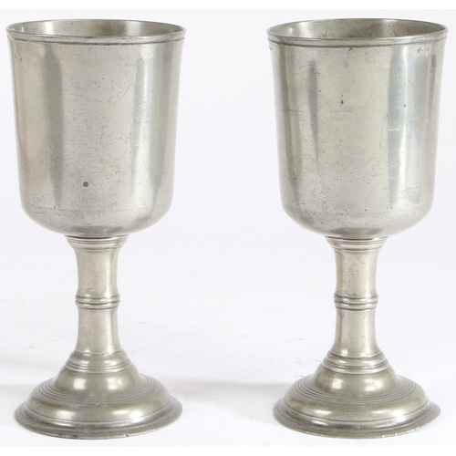 177 - A pair of George III pewter communion cups, circa 1815

 Each having a deep and straight-sided flare... 