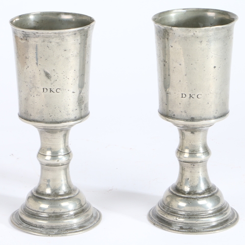 179 - A rare pair of 18th century pewter communion cups, Irish, circa 1770-90

 Each with a deep and taper... 