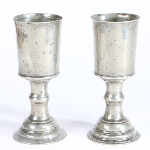 179 - A rare pair of 18th century pewter communion cups, Irish, circa 1770-90

 Each with a deep and taper... 