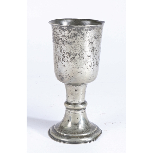 188 - A George II pewter communion cup, circa 1730-40

 Having a deep tapering straight-sided bowl with fl... 