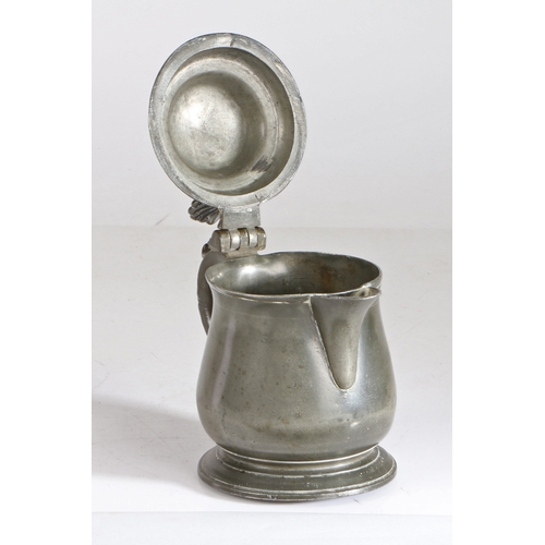 19 - A George III pewter domed-lidded spouted measure, possibly Bewdley, circa 1770

 Having a squat tuli... 