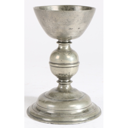 194 - An unusual and rare William & Mary pewter communion cup, circa 1700

 Having a relatively small bowl... 