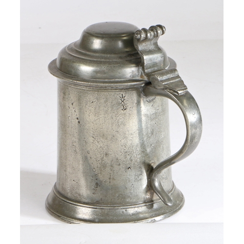 21 - A George II pewter double domed-lidded straight-sided tankard, Northumberland, circa 1750

 Having a... 