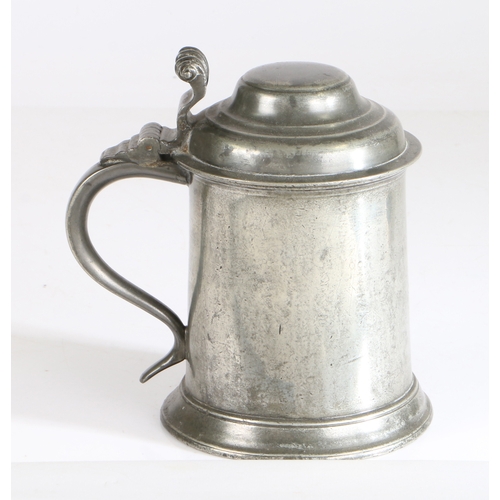 21 - A George II pewter double domed-lidded straight-sided tankard, Northumberland, circa 1750

 Having a... 