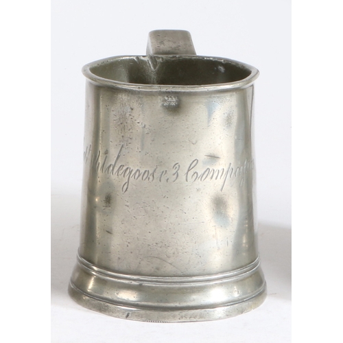 211 - An early 19th century pewter Imperial pint mug, circa 1830

 The truncated cone body with reeded and... 