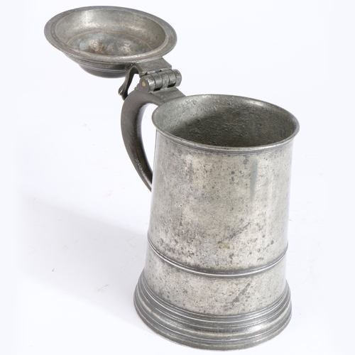 217 - A rare George I/II pewter OEWS quart domed-lidded tankard, circa 1720-30

 The straight-sided taperi... 