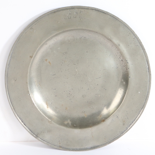 218 - A late 17th century pewter incised reeded semi-broad rim dish, English, circa 1675-1700

 Hallmarks ... 