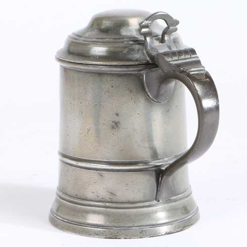 221 - A George III pewter OEAS pint domed-lidded tankard, circa 1800-20

 The straight-sided tapering drum... 