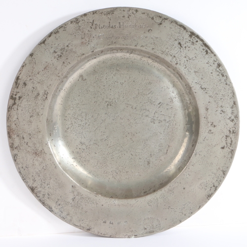 222 - A rare Charles II pewter semi-broad plain rim dish, Worcestershire, dated 1677

 Engraved to the rim... 