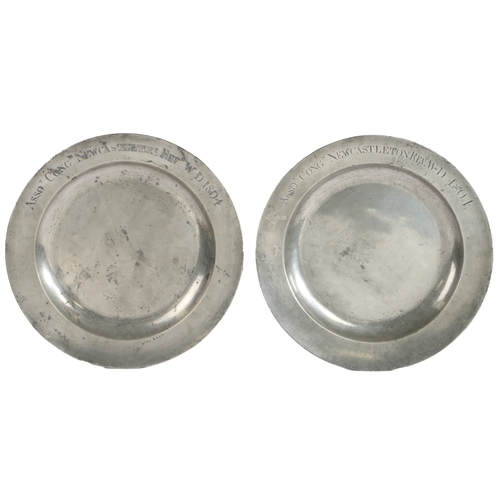 226 - A pair of George III pewter plain rim dishes, Scottish, dated 1804

 Each rim finely engraved ASSOC... 